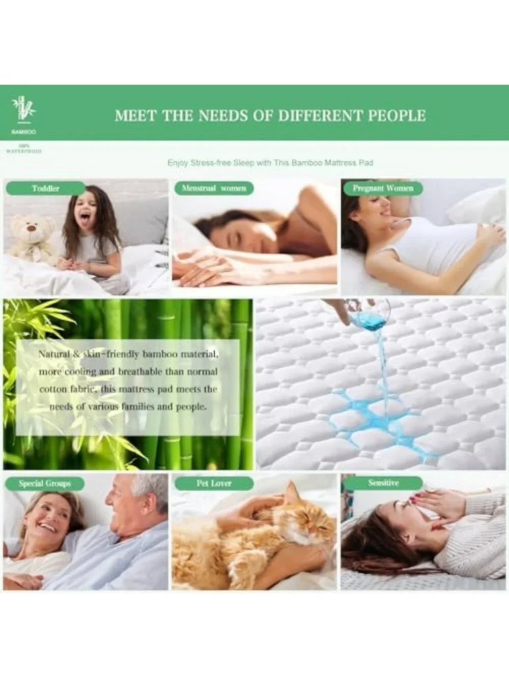 Waterproof King Mattress Protector, Deep Pocket Bamboo Pad Cover, Soft Quilted